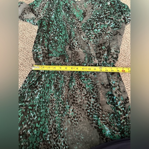 ALI RO Size 8 Medium Green Blue Gray Abstract Silk Wrap Dress - Picture 12 of 13